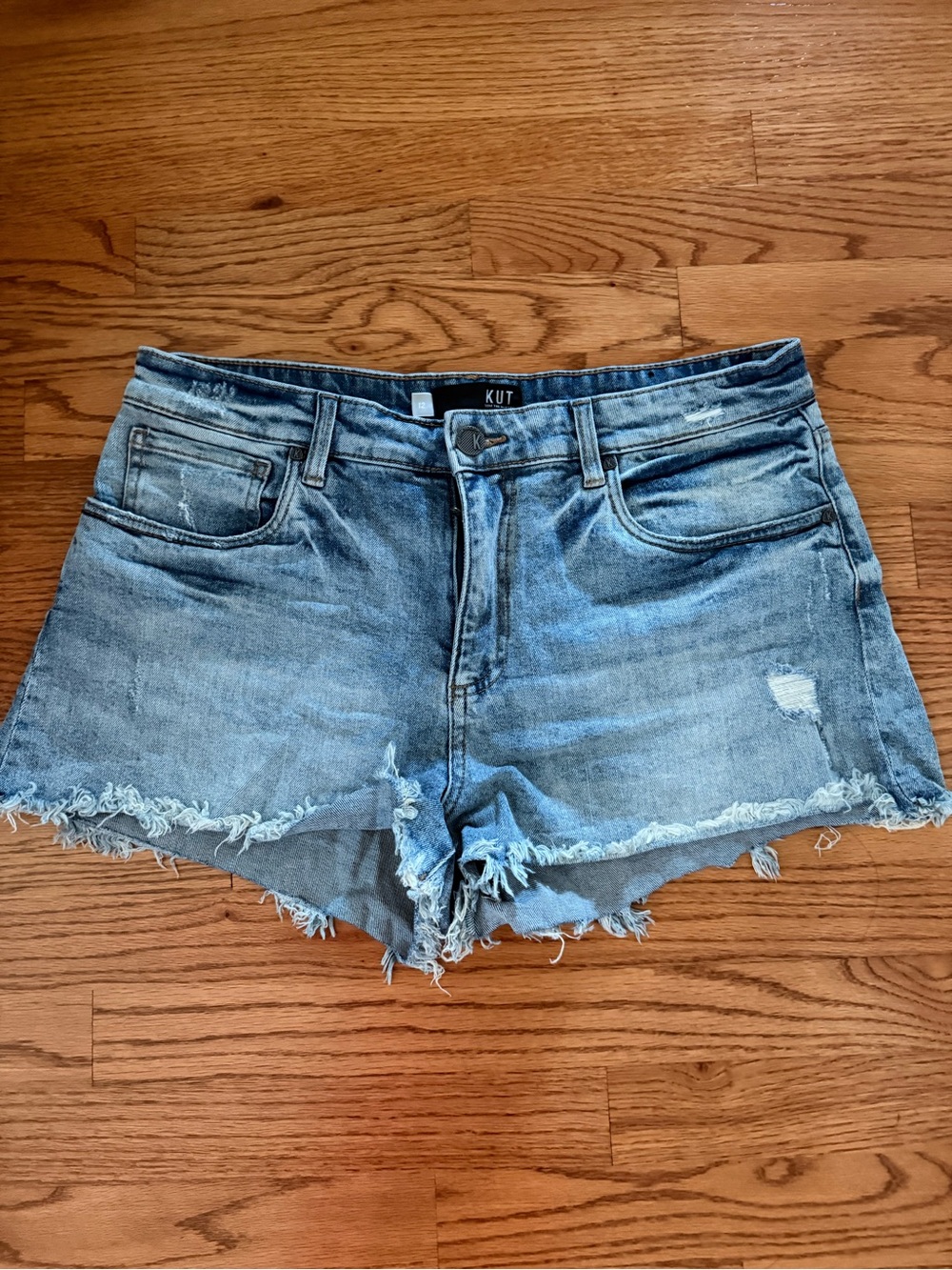 Kut from the Kloth Faded Blue Frayed Hem Denim Shorts